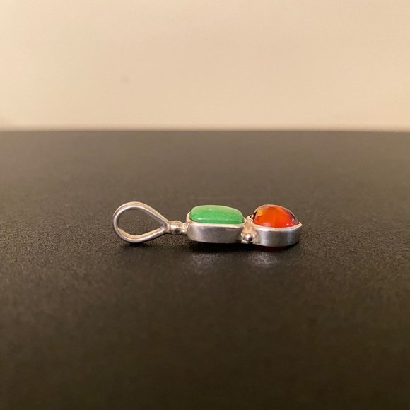 Sajen Green Turquoise and Amber Heart Sterling Silver Pendant - Picture 3 of 6